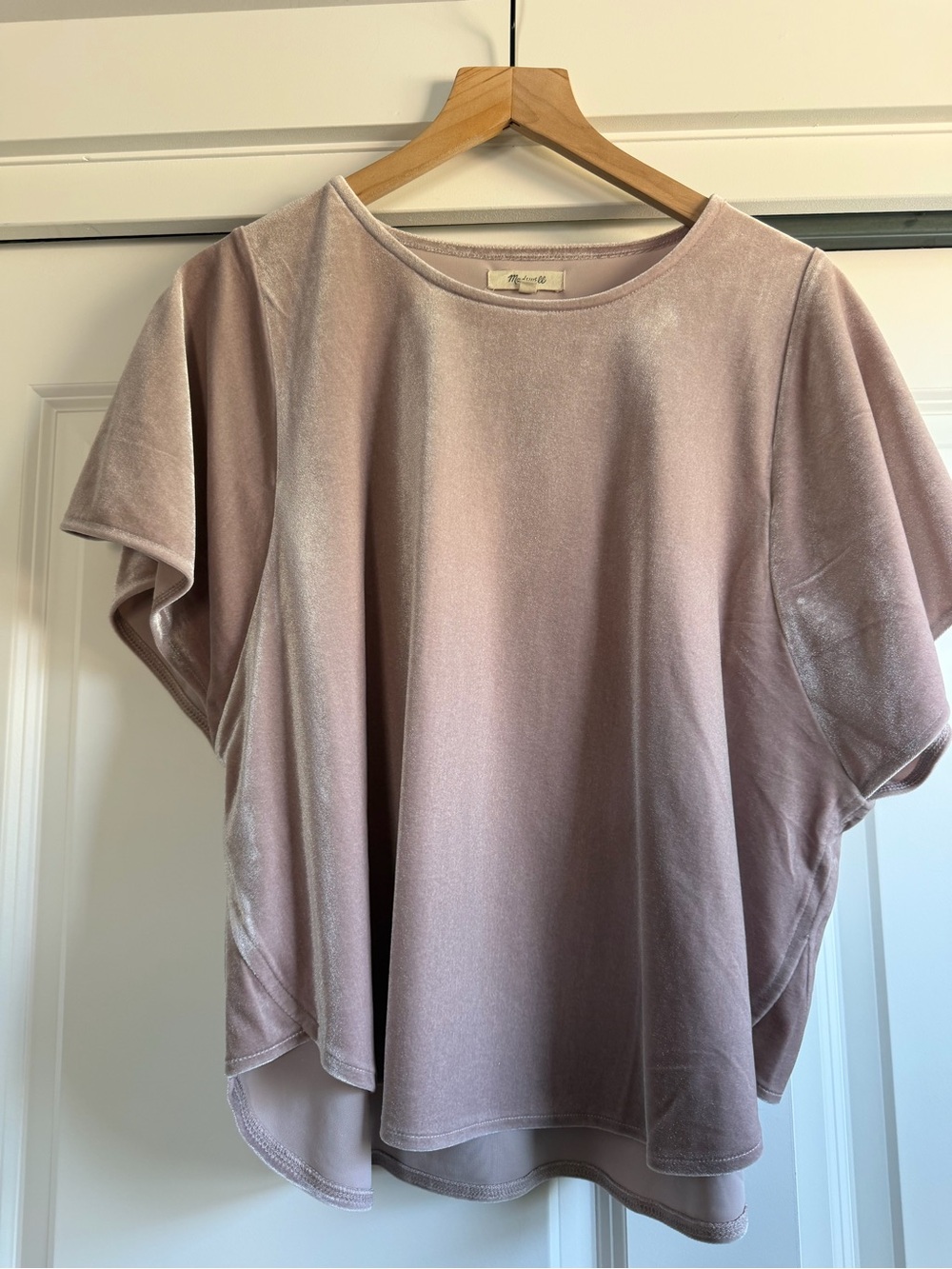 Madewell Plush Velvet Short Sleeve Women's Top in Dusty Rose Pink Size Large